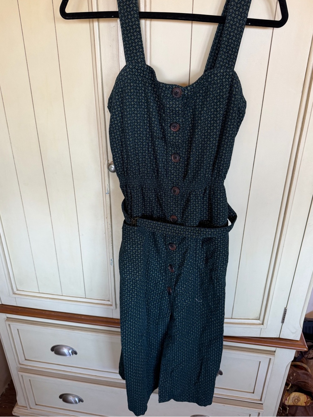 Urban Outfitters Green Button-Front Midi Corduroy Dress with Straps and Belt